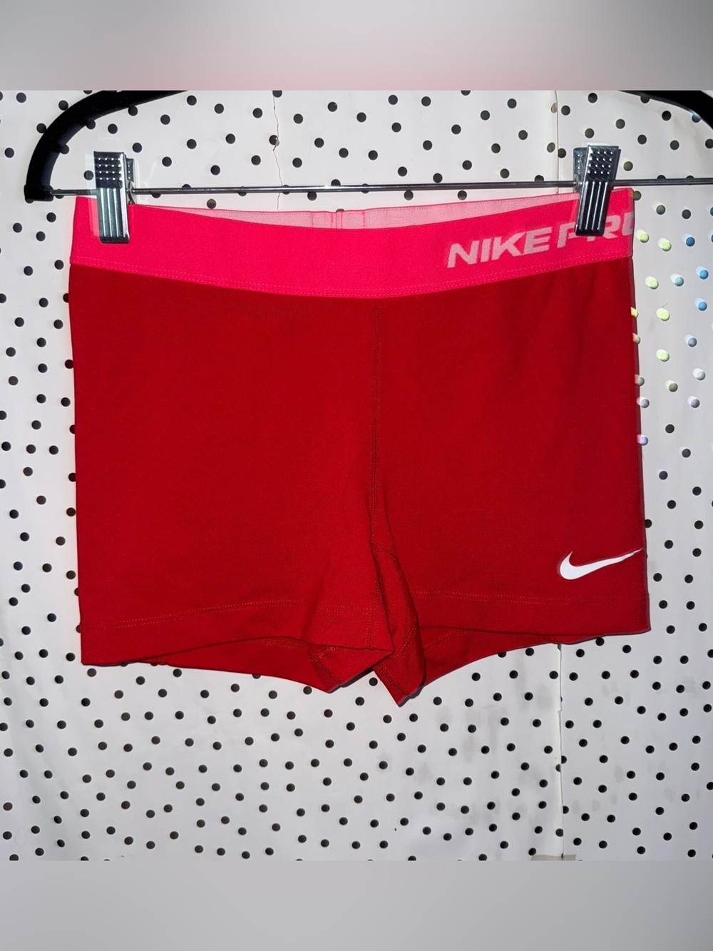 Nike Red Women's Training Bike Shorts with Pink Waistband
